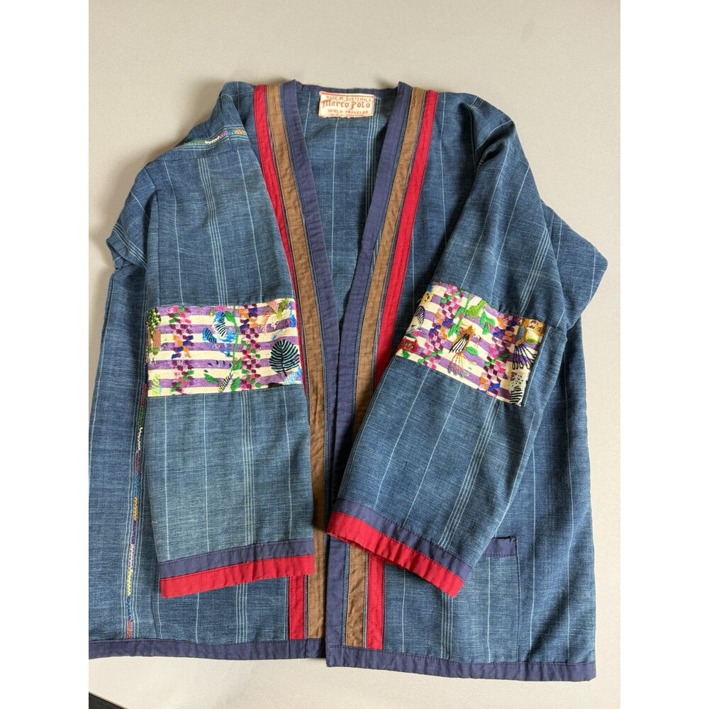 Marco Polo Guatemala Handwoven Cotton Jacket Boho Artisan Cardigan L XL